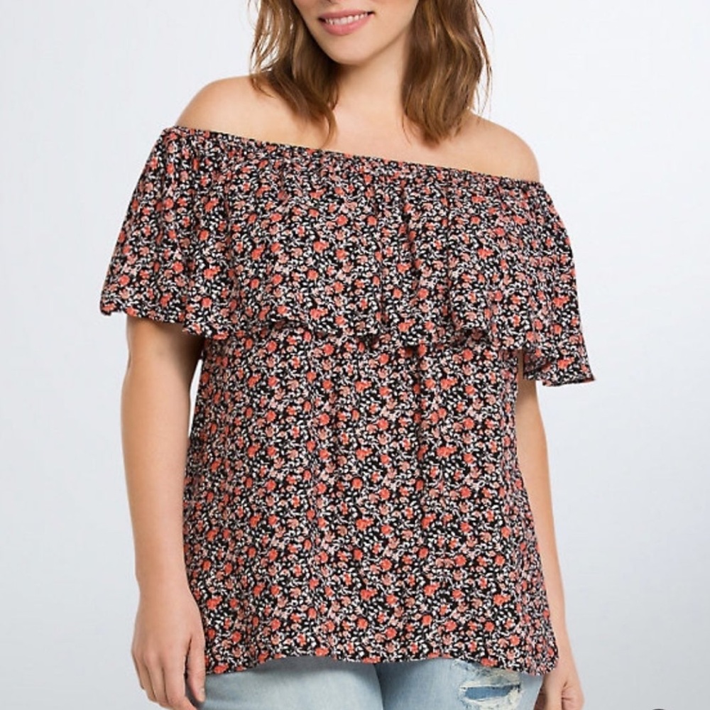 Torrid Floral Ruffle Crepe Top